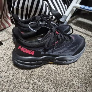 Hoka Women's Black and Hot Pink Shoes